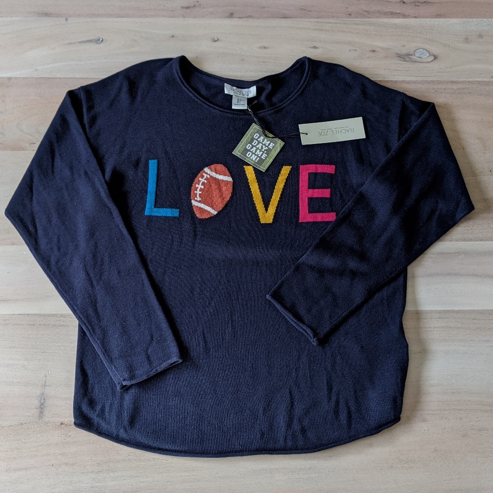 NWT Rachel Zoe Women's "LOVE" Game Day Navy Sweater Size: Large